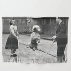 Poodle Jumping Rope, Black and White, Vintage Art Wall Hanging Gallery Image 1