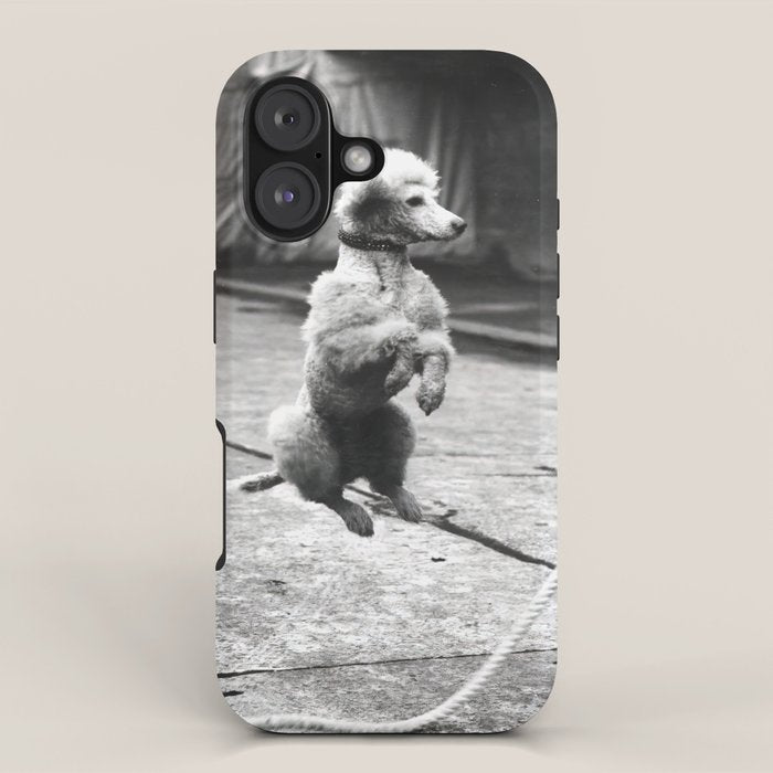 Poodle Jumping Rope, Black and White, Vintage Art iPhone Case Gallery Image 1