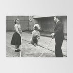 Poodle Jumping Rope, Black and White, Vintage Art Rug Gallery Image 2