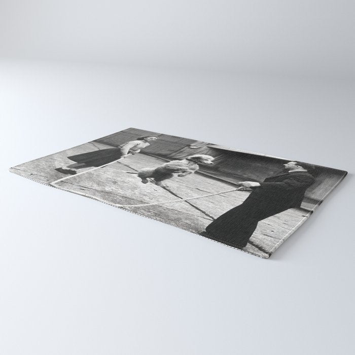 Poodle Jumping Rope, Black and White, Vintage Art Rug Gallery Image 3