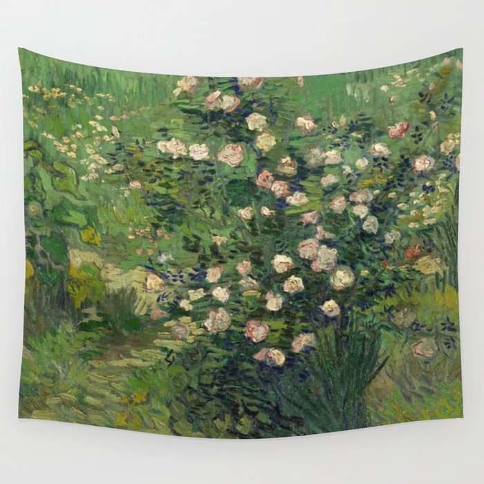 Vincent Van Gogh,Blooming Rose Bush Wall Tapestry Gallery Image 4