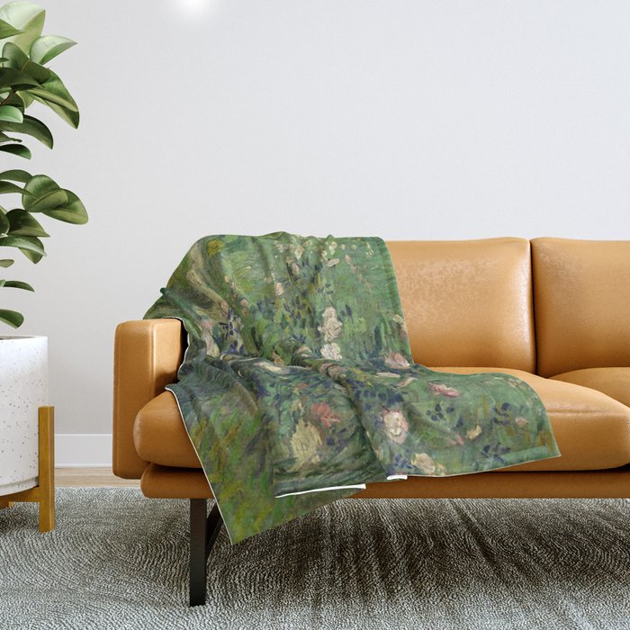 Vincent Van Gogh,Blooming Rose Bush Throw Blanket Gallery Image 1