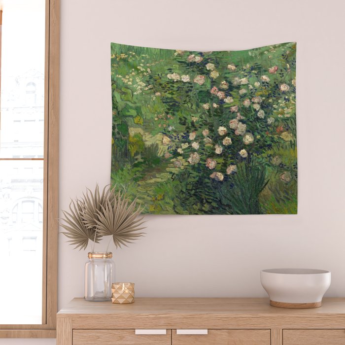 Vincent Van Gogh,Blooming Rose Bush Wall Tapestry Gallery Image 2