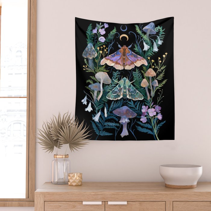 Sphinx Moth Moon Garden Wall Tapestry Gallery Image 2