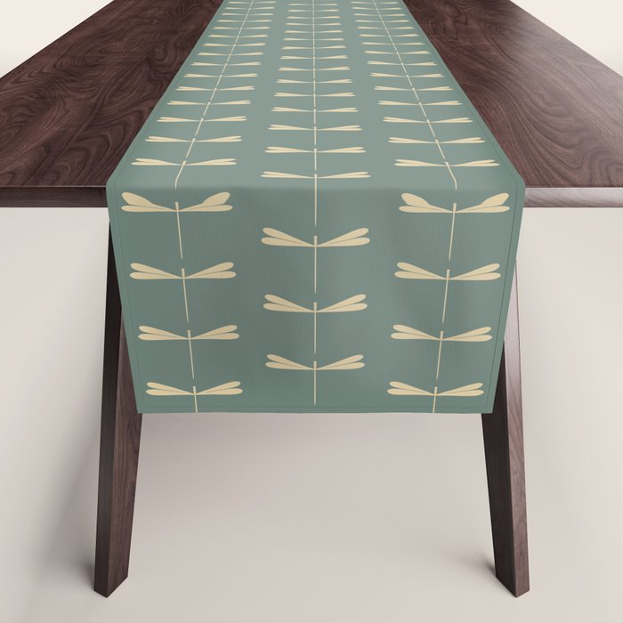 Dragonfly Pattern XII Neutral Green Table Runner Gallery Image 1