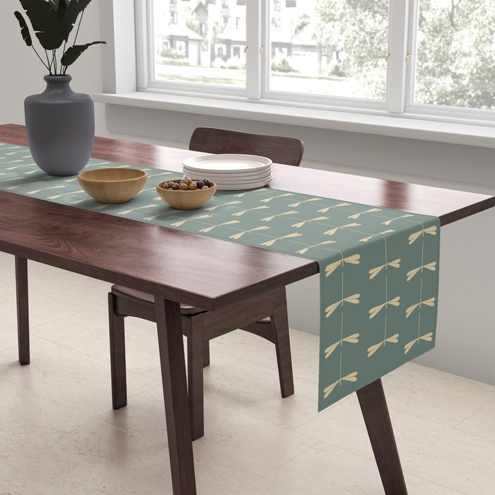 Dragonfly Pattern XII Neutral Green Table Runner Gallery Image 2