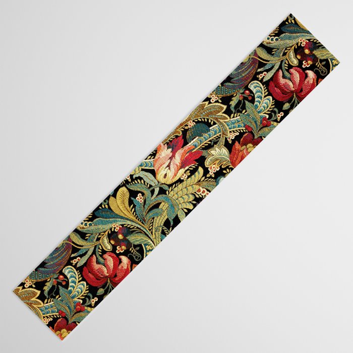 Vintage floral pattern (1918) Red Tulips Green Leaves Table Runner Gallery Image 3