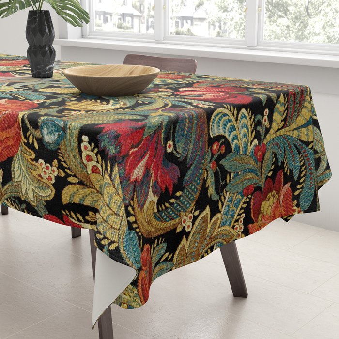 Vintage floral pattern (1918) Red Tulips Green Leaves Tablecloth Gallery Image 3