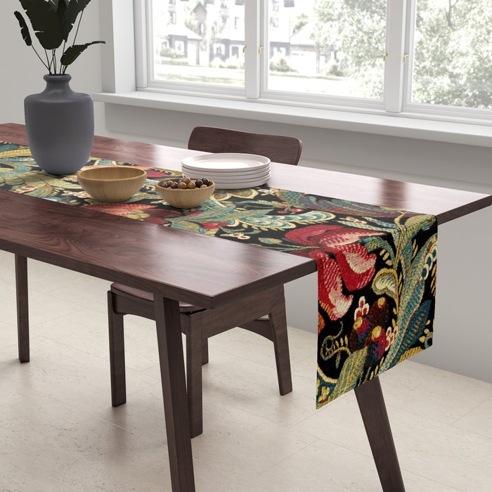Vintage floral pattern (1918) Red Tulips Green Leaves Table Runner Gallery Image 2
