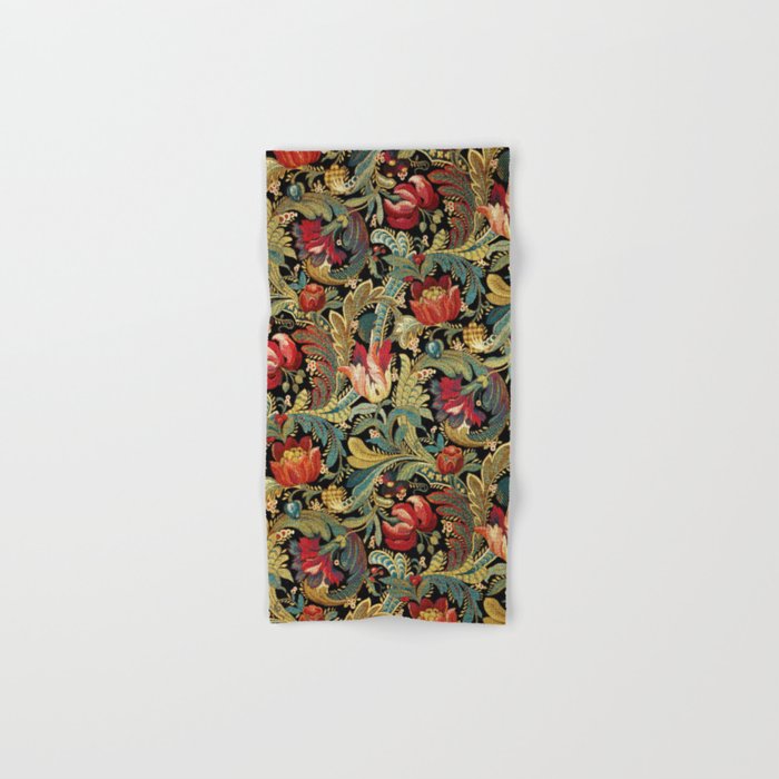 Vintage floral pattern (1918) Red Tulips Green Leaves Bath Towel Gallery Image 1