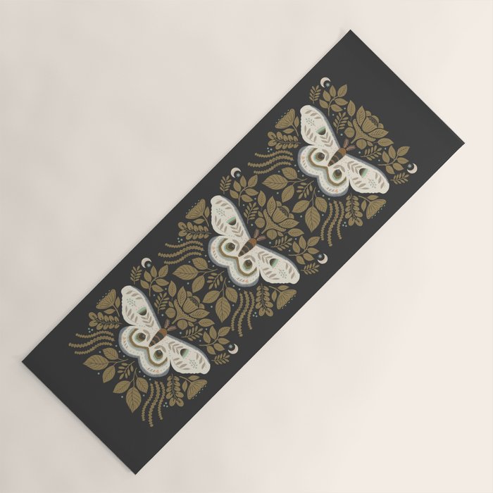 Folk Art Moth - Black Yoga Mat Gallery Image 1