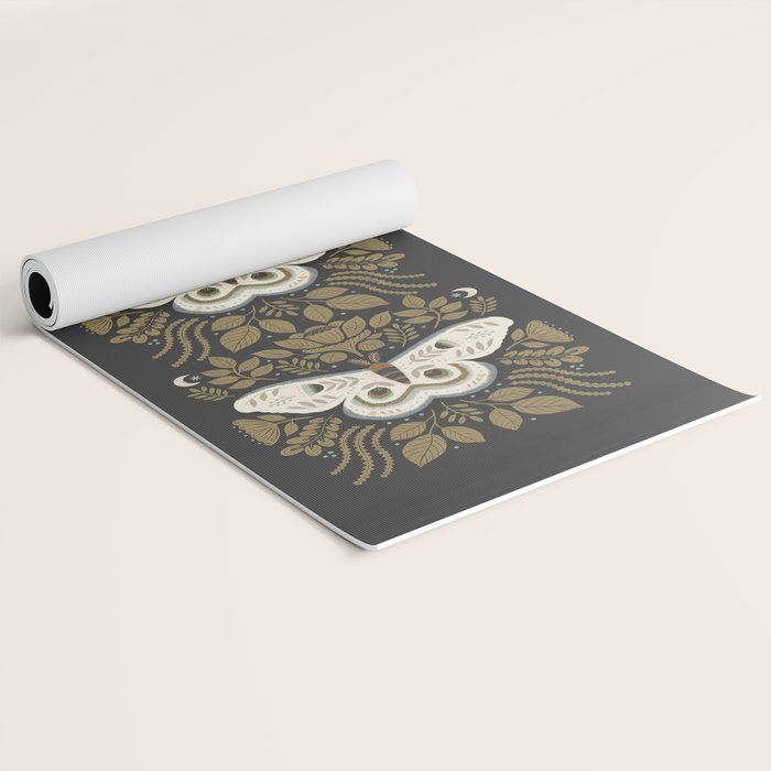 Folk Art Moth - Black Yoga Mat Gallery Image 2