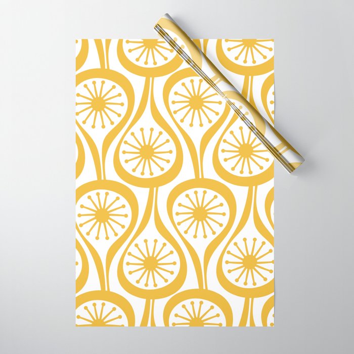Mid Century Modern Atomic Drops Yellow Wrapping Paper Gallery Image 1