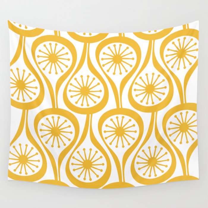 Mid Century Modern Atomic Drops Yellow Wall Tapestry Gallery Image 4