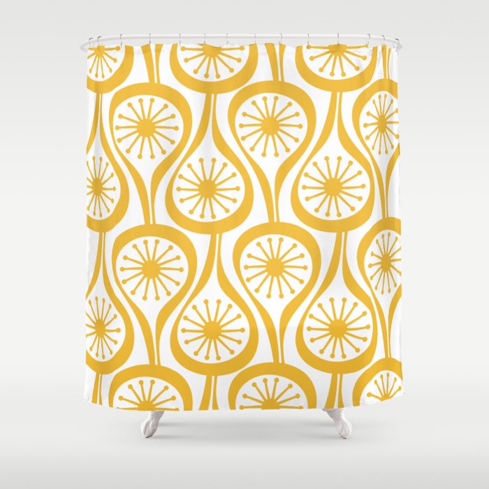 Mid Century Modern Atomic Drops Yellow Shower Curtain Gallery Image 1