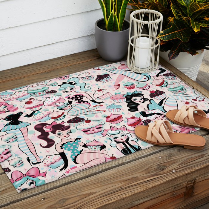 Cupcake Dolls Pattern Outdoor Rug Gallery Image 2