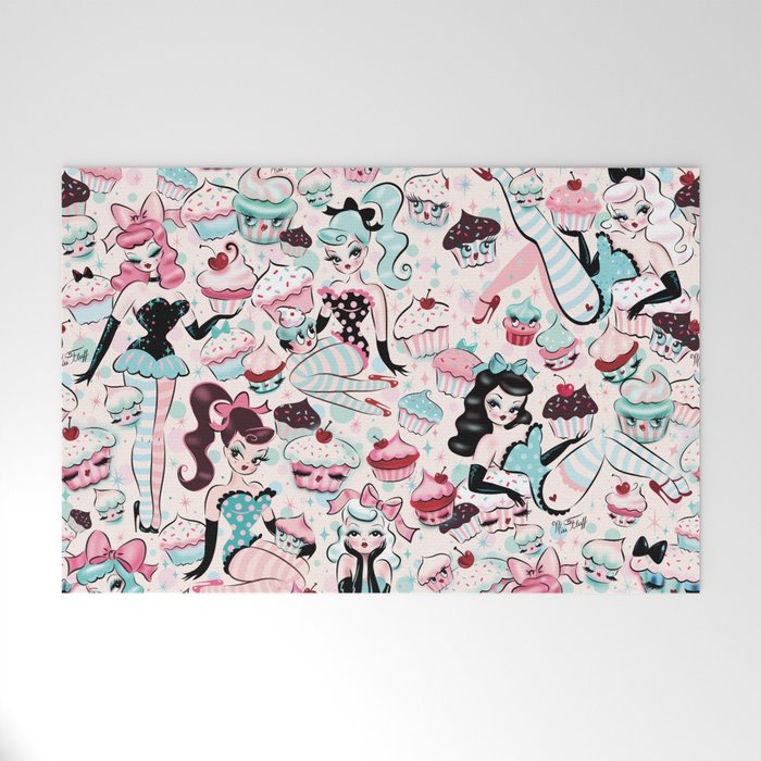 Cupcake Dolls Pattern Welcome Mat Gallery Image 1