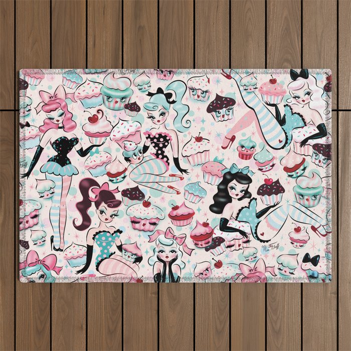 Cupcake Dolls Pattern Outdoor Rug Gallery Image 1