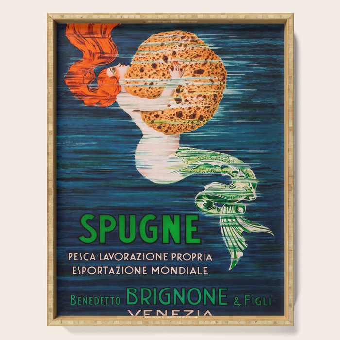 Mermaid with Sponge Vintage Poster Serving Tray Gallery Image 1