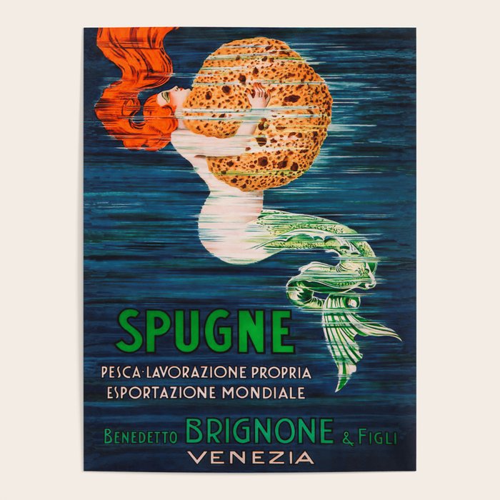 Mermaid with Sponge Vintage Poster Poster Gallery Image 4