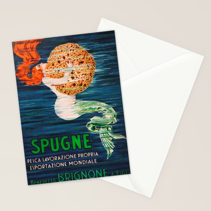 Mermaid with Sponge Vintage Poster Stationery Card Gallery Image 2