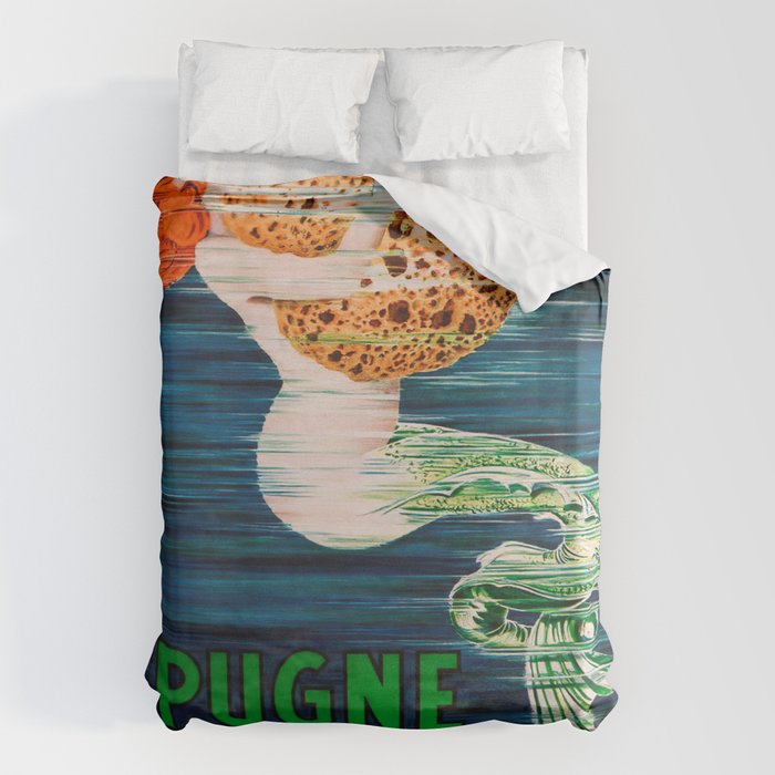 Mermaid with Sponge Vintage Poster Duvet Cover Gallery Image 1