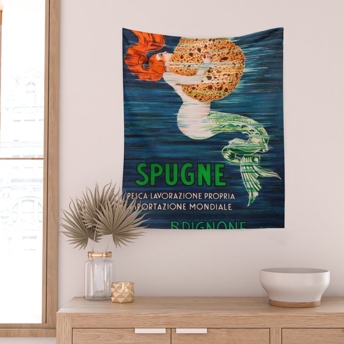 Mermaid with Sponge Vintage Poster Wall Tapestry Gallery Image 2