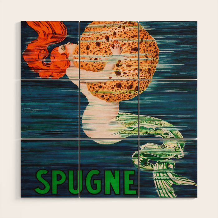 Mermaid with Sponge Vintage Poster Wood Wall Art Gallery Image 1