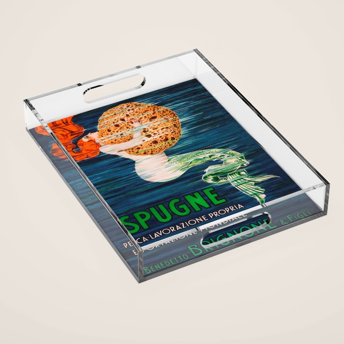 Mermaid with Sponge Vintage Poster Acrylic Tray Gallery Image 1