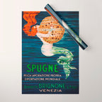 Mermaid with Sponge Vintage Poster Wrapping Paper Gallery Image 1