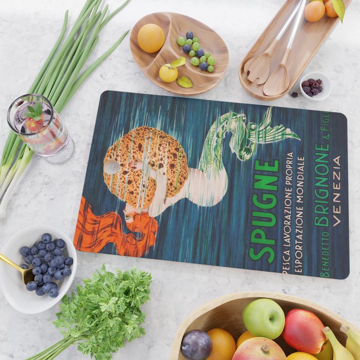 Mermaid with Sponge Vintage Poster Cutting Board Gallery Image 2