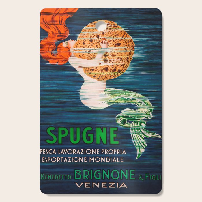 Mermaid with Sponge Vintage Poster Cutting Board Gallery Image 1