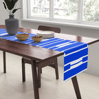 Geo Chain Vertical Block Stripe Pattern in Royal Blue and White Table Runner Gallery Image 2