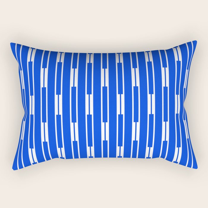 Geo Chain Vertical Block Stripe Pattern in Royal Blue and White Rectangular Pillow Gallery Image 2