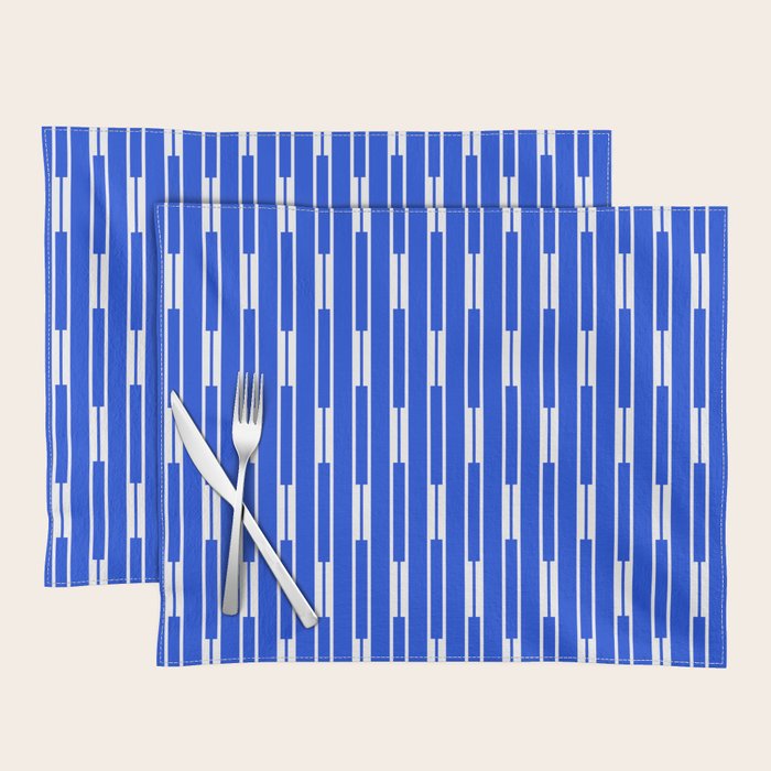 Geo Chain Vertical Block Stripe Pattern in Royal Blue and White Placemat Gallery Image 1