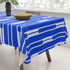Geo Chain Vertical Block Stripe Pattern in Royal Blue and White Tablecloth Gallery Image 3