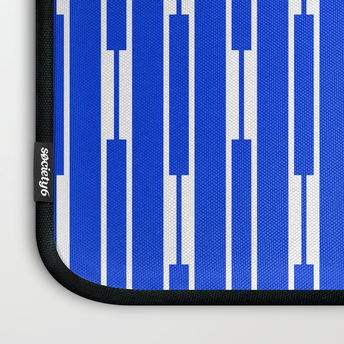 Geo Chain Vertical Block Stripe Pattern in Royal Blue and White Laptop Sleeve Gallery Image 3