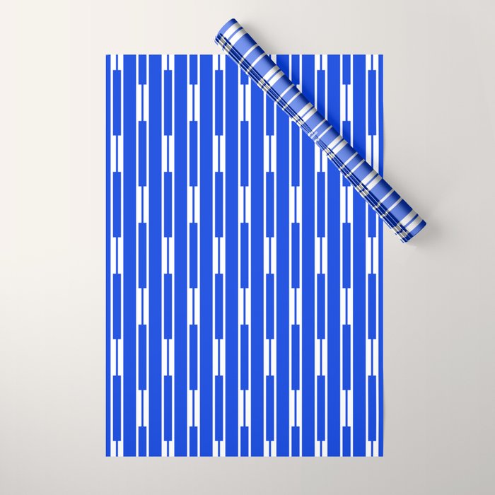 Geo Chain Vertical Block Stripe Pattern in Royal Blue and White Wrapping Paper Gallery Image 1