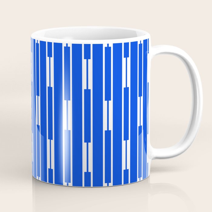 Geo Chain Vertical Block Stripe Pattern in Royal Blue and White Coffee Mug Gallery Image 1