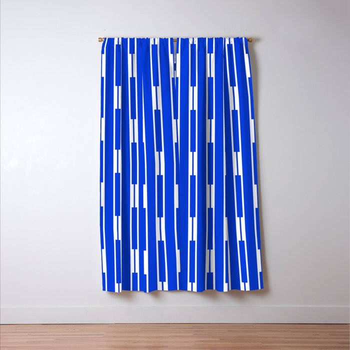 Geo Chain Vertical Block Stripe Pattern in Royal Blue and White Window Curtain Gallery Image 3