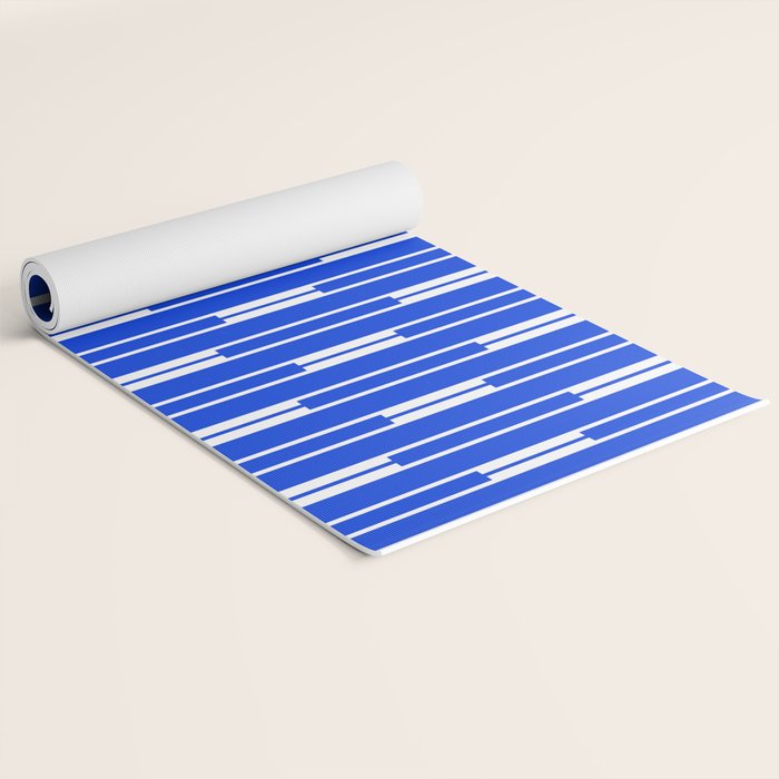 Geo Chain Vertical Block Stripe Pattern in Royal Blue and White Yoga Mat Gallery Image 2