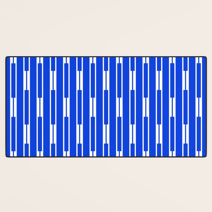 Geo Chain Vertical Block Stripe Pattern in Royal Blue and White Desk Mat Gallery Image 3
