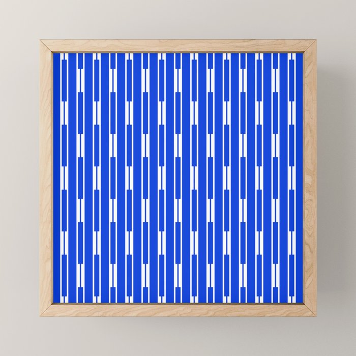 Geo Chain Vertical Block Stripe Pattern in Royal Blue and White Mini Art Print Gallery Image 1