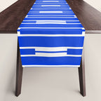 Geo Chain Vertical Block Stripe Pattern in Royal Blue and White Table Runner Gallery Image 1