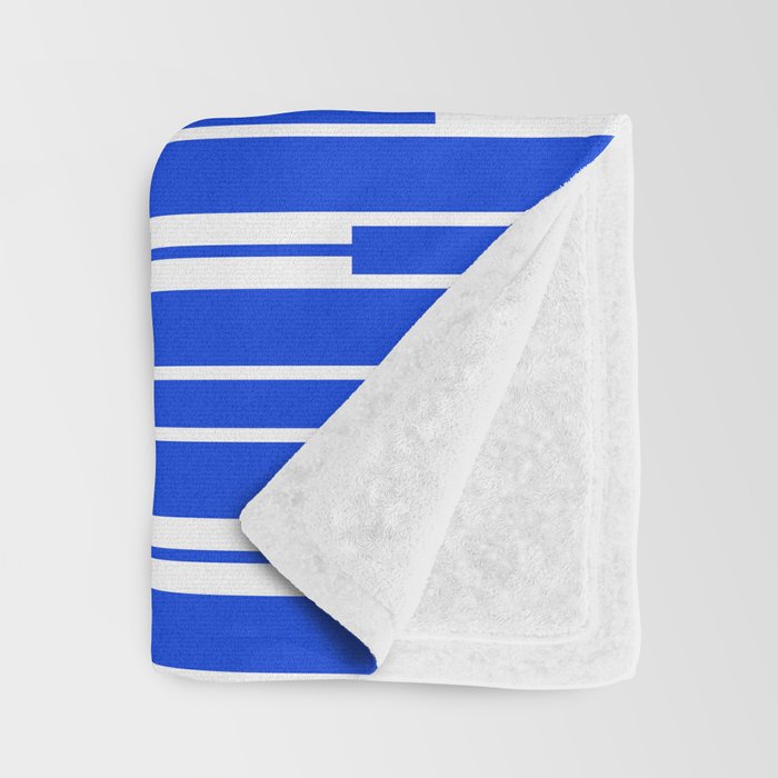 Geo Chain Vertical Block Stripe Pattern in Royal Blue and White Throw Blanket Gallery Image 3