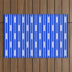 Geo Chain Vertical Block Stripe Pattern in Royal Blue and White Outdoor Rug Gallery Image 1