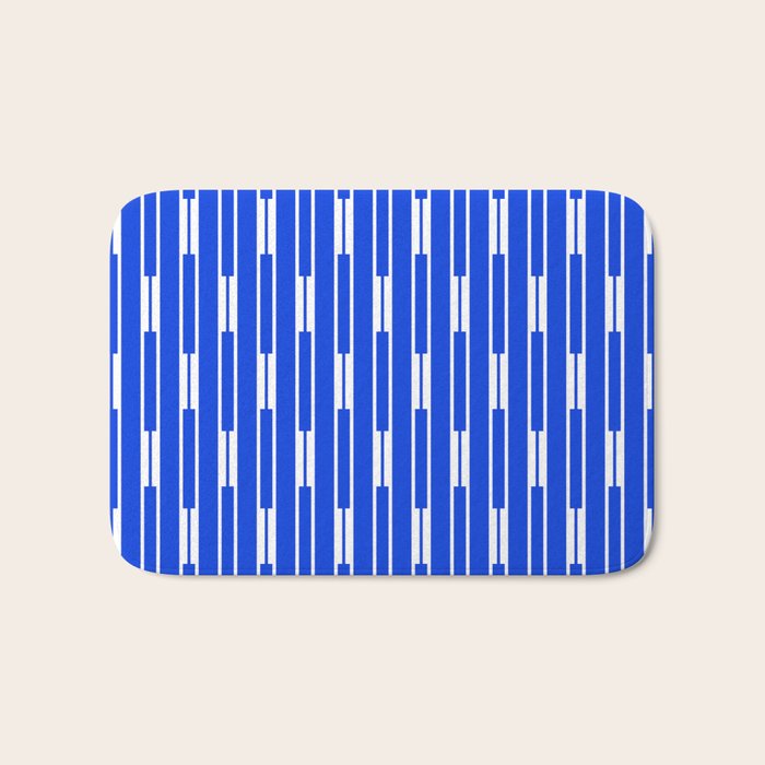 Geo Chain Vertical Block Stripe Pattern in Royal Blue and White Bath Mat Gallery Image 1