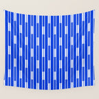Geo Chain Vertical Block Stripe Pattern in Royal Blue and White Wall Tapestry Gallery Image 4