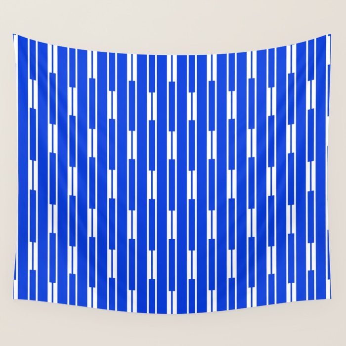 Geo Chain Vertical Block Stripe Pattern in Royal Blue and White Wall Tapestry Gallery Image 4