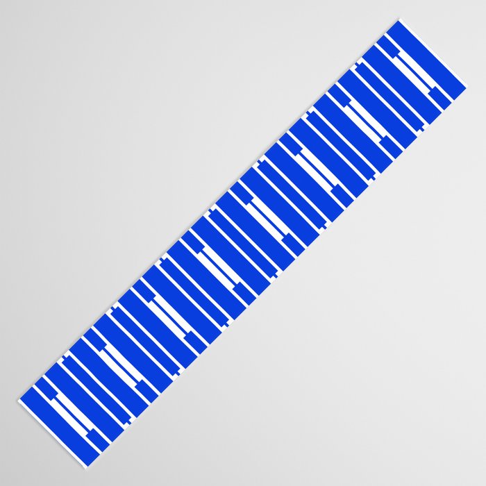 Geo Chain Vertical Block Stripe Pattern in Royal Blue and White Table Runner Gallery Image 3